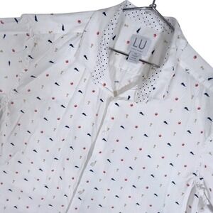 LU Linea‎ Uomo Mens 4X White Sport Print Short Sleeve Button Down Shirt